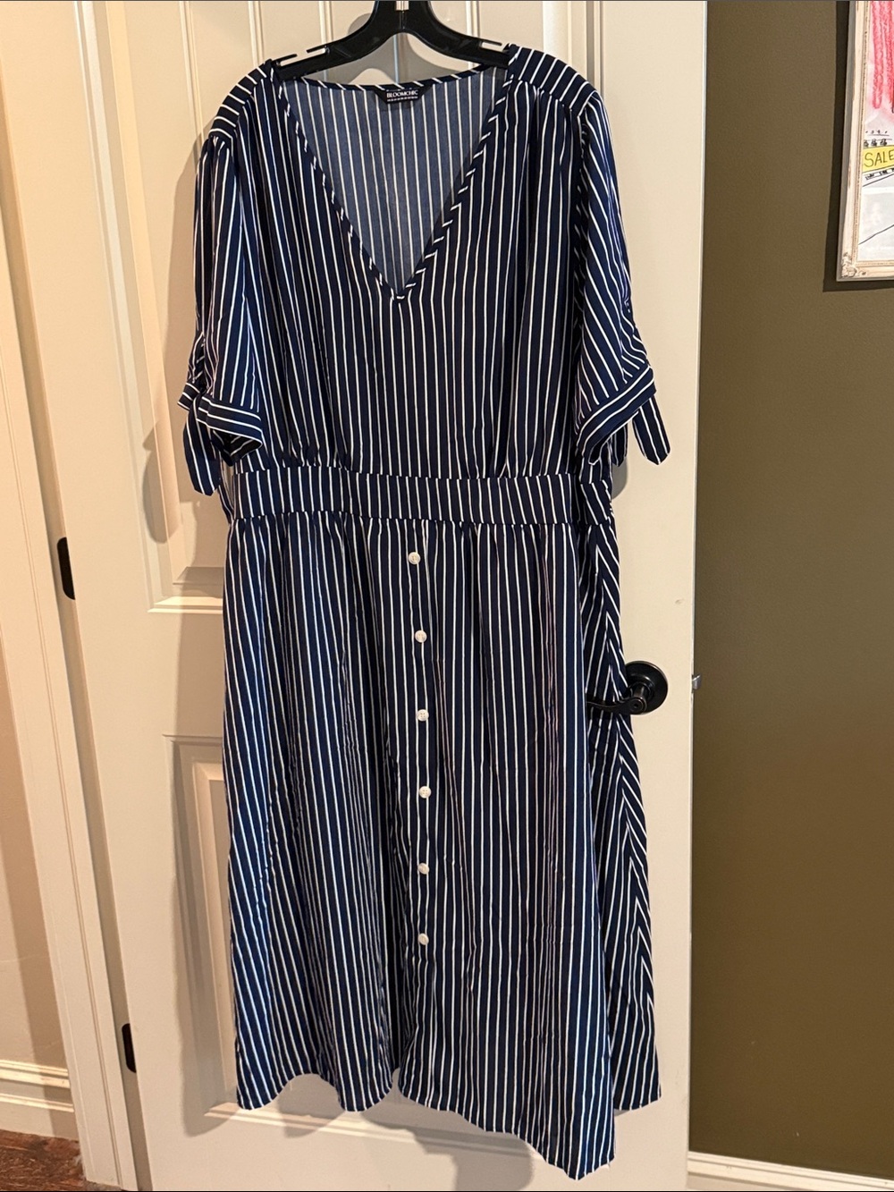 BloomChic Navy and White Striped Midi Dress